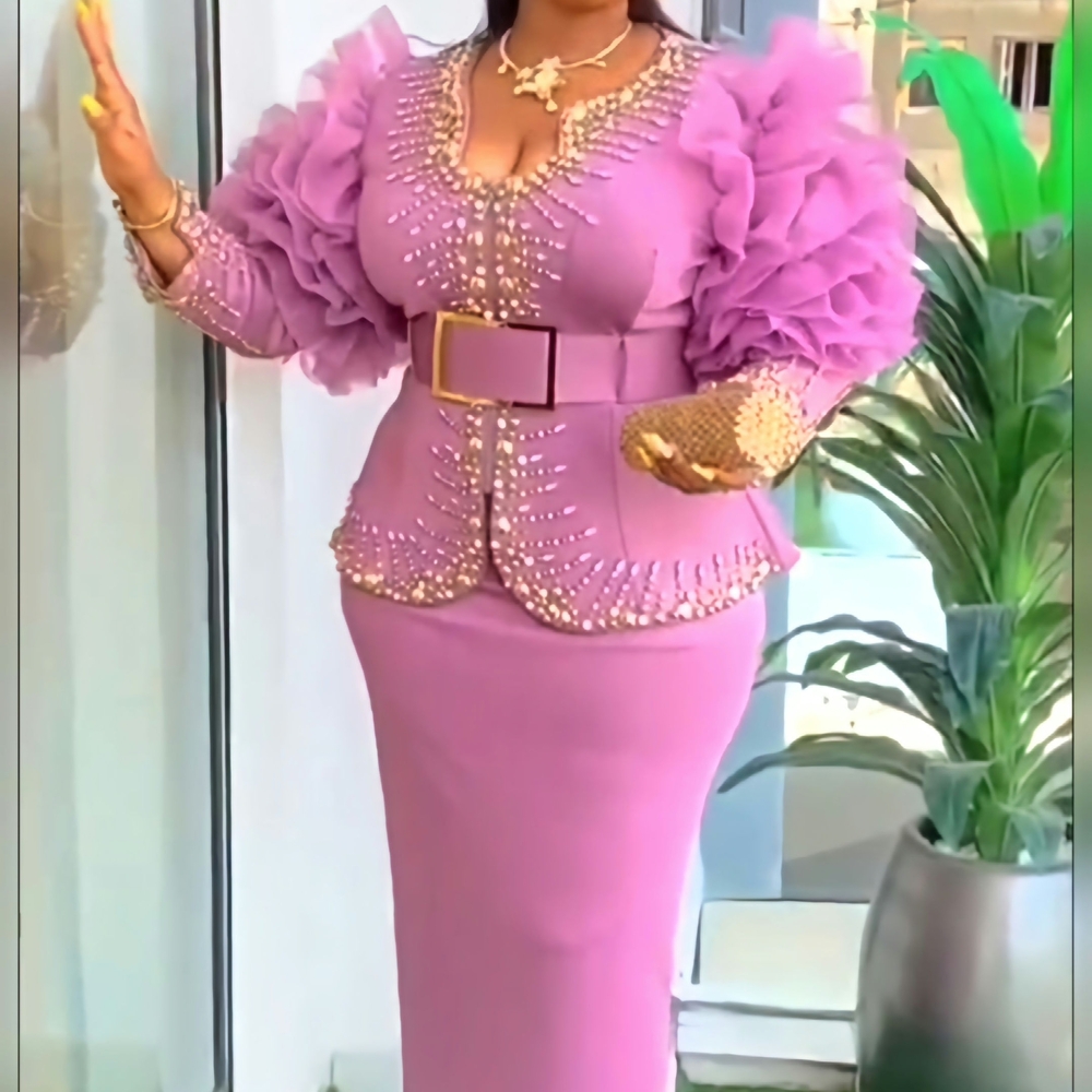 Elegant Pink Skirt with Ruffled Jacket